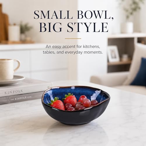 6" Blue Ceramic Decorative Bowl, Key Bowl for Entryway Table, Candy Dishes, Salad Bowl, Fruit Bowl for Kitchen Counter, Blue Small Jewelry Trinket Dish for Bedroom, Bedside Table, Living Room - size: 6in
