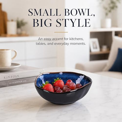 6" Blue Ceramic Decorative Bowl, Key Bowl for Entryway Table, Candy Dishes, Salad Bowl, Fruit Bowl for Kitchen Counter, Blue Small Jewelry Trinket Dish for Bedroom, Bedside Table, Living Room - size: 6in