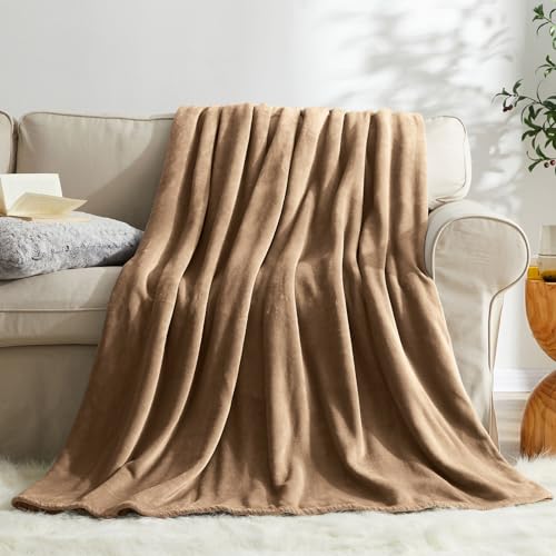 KMUSET Brown Fleece Throw Blanket for Couch - Warm Cozy Soft Lightweight Blankets All Seasons Suitable 50 x 60 inches - color: Brown, size: Throw(50"x60")