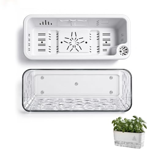 Rectangular Planter, Rectangle Planter, 2 Pack Self Watering Planter Boxes, Clear Plastic Window Boxes for Indoor Outdoor Herbs, Succulents, Flowers, Home Garden Windowsill Decor