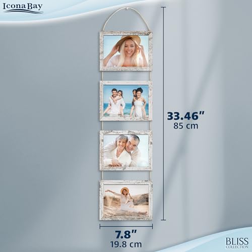 5x7 Wall Hanging Picture Frames Collage with 4 Openings - Distressed White - Casual Style Engineered Wood Frames - Wall Mount Only - Bliss Collection - color: Distressed White, size: 5x7