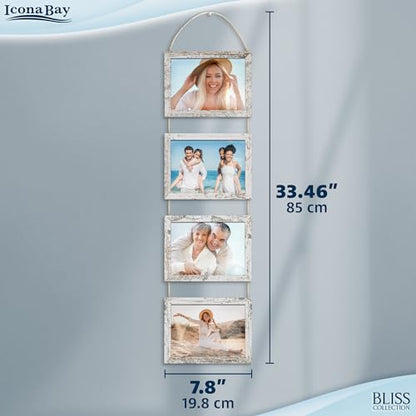 5x7 Wall Hanging Picture Frames Collage with 4 Openings - Distressed White - Casual Style Engineered Wood Frames - Wall Mount Only - Bliss Collection - color: Distressed White, size: 5x7