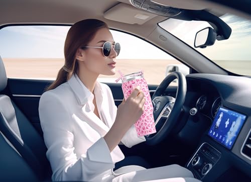 Meoky 32 oz Tumbler with Handle, Insulated Tumbler with Lid and Straw, Stainless Steel Travel Mug, Keeps Cold for 24 Hours, 100% Leak Proof, Fits in Car Cup Holder (Love) - color: Love, size: 32 Ounces