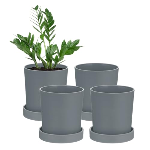 M METERXITY 4-Pack Plant Pots, 3.5 Inch Plastic Flower Pots with Drainage Holes for Cactus/Succulents Pot/Small Plants/Home/Garden, Planters for Indoor Plants [Grey] - color: Gray, size: Diameter 3.5 Inch