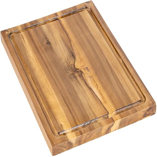 happimess Eldridge Small 14" x 10" Acacia Cutting Board, Natural | Handcrafted, 1 Inch Thick, Reversible Design, Juice Grooves, Authentic Wood Grain, Rectangular, Farmhouse Style - color: Natural, size: 14"L x 10"W