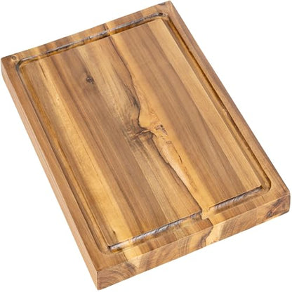happimess Eldridge Small 14" x 10" Acacia Cutting Board, Natural | Handcrafted, 1 Inch Thick, Reversible Design, Juice Grooves, Authentic Wood Grain, Rectangular, Farmhouse Style - color: Natural, size: 14"L x 10"W