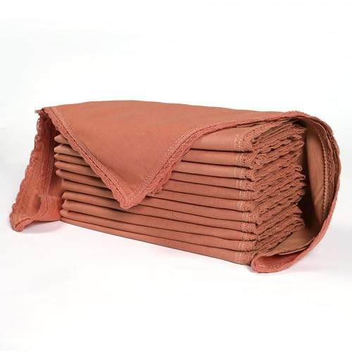 Ramanta Home Rust Linen Flax Cloth Napkins Set of 12, 18x18 Inches | Flax Lace Cotton Linen Reusable Decorative Scalloped Dinner Napkins with Mitered Corners for Weddings, Everyday Use - color: Rust, size: 18" x 18" (Set of 12)