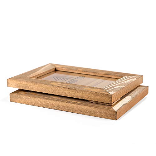 Rustic Wooden Picture Frame 5x7 Inch - Set of 2 - Natural Distressed Wood with Real Glass for Wall and Table Top Display - Walnut - size: 5x7