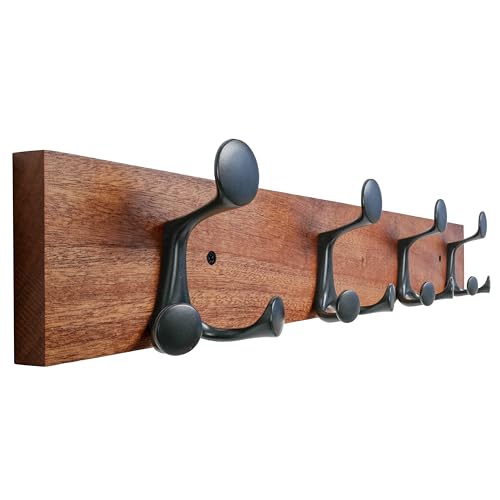 SKOLOO 24-Inch Wood Coat Rack Wall Mount with 4 Triple Hooks - Ideal for Family Entrances, Classrooms, and Pet Supplies Storage - Perfect Coat Hooks for Wall,Mahogany (Sapele) - color: Sapele Mahogany, size: 24 inch with 4 hooks