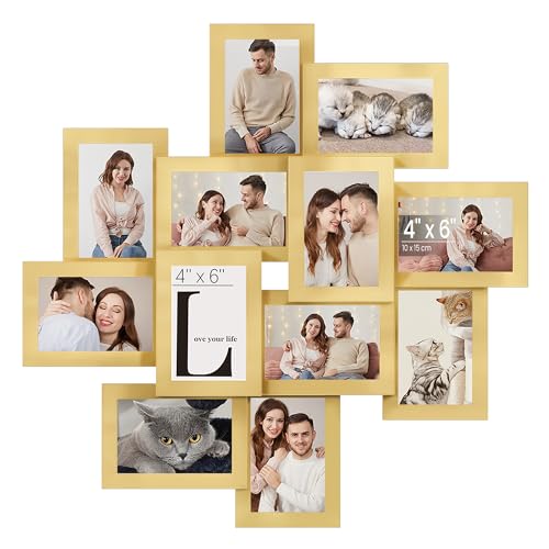 SONGMICS 12-Pack 4 x 6 Collage Picture Frames with Glass Front | Multi Picture Frame Set for Wall Decor, Assembly Required, Pale Gold, KAVI Collection URPF022A01 - color: Pale Gold, size: 12 Pack