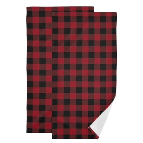 Classic Black and Red Buffalo Plaid Hand Towel Bath Towels Set of 2 | Farmhouse Checkered Christmas Decorative Bathroom Towels Soft Absorbent Bath Face Hair Dish Tea Towels for Kitchen 28"x14" - color: Red Black