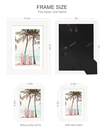 Hongkee 5x7 Picture Frame (4 Pack, White) Made of Real Glass and Wooden Frame - Display Pictures 4x6 with Mat or 5x7 Without Mat, 5 by 7 Photo Frames TableTop Display and Wall Mounting - color: White, size: 5x7 in