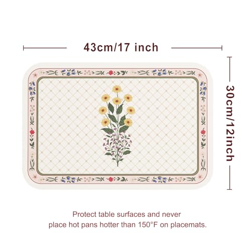 Vinyl Waterproof Placemats Set of 6 Rectangular,12"*17"-Bertina B | Wipeable Beautiful Print Place Mats,Stain Resistant,Heat Resistant,Everyday Meals,Kitchen,Dinning,Holiday,Decor - color: Bertina B