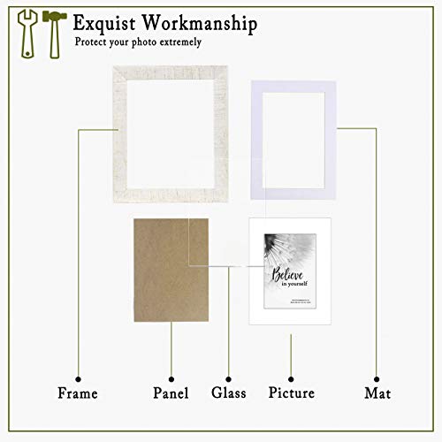 Wide Molding Rustic 11x14 Picture Frames, Made of HD Glass Display Picture 8x10 with Mat, Beige Photo Frame for Wall Mounting, 2 Sets - color: Beige, size: 11x14 inches