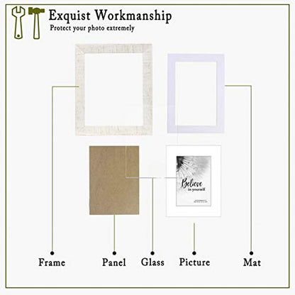 Wide Molding Rustic 11x14 Picture Frames, Made of HD Glass Display Picture 8x10 with Mat, Beige Photo Frame for Wall Mounting, 2 Sets - color: Beige, size: 11x14 inches