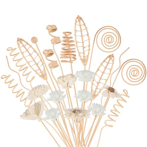 Queekay 32 Pcs Reed Diffuser Sticks Set Include 21pcs Natural Rattan Wood Beads, 11 Style Fragrance Diffuser, Rattan Reed Fragrance Replacement for Home(Wooden Color) - color: Wooden Color