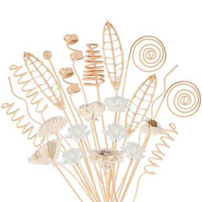 Queekay 32 Pcs Reed Diffuser Sticks Set Include 21pcs Natural Rattan Wood Beads, 11 Style Fragrance Diffuser, Rattan Reed Fragrance Replacement for Home(Wooden Color) - color: Wooden Color