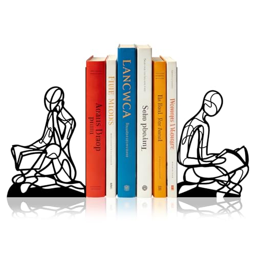 Sanwarm Bookends, 2 Pcs, Metal, for Home Office Desk Shelves Abstract Art | Black Metal Decorative Decorative Book Ends Non-Skid Book Stoppers Holder 1 Pair Gifts for Reading Enthusiasts Library Decor - color: Abstract Modern
