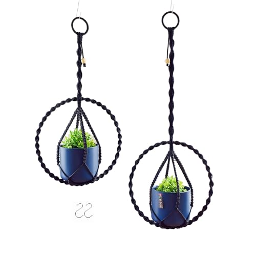 2-Pack Indoor Plant Holder, Macrame Hanging Planter for Home Decoration, Boho Plant Hanger by Window, 2 Sizes: 11.8" X23.6“, 11.8“ X31.5” Black(No Pot and Plant Included) - color: Black