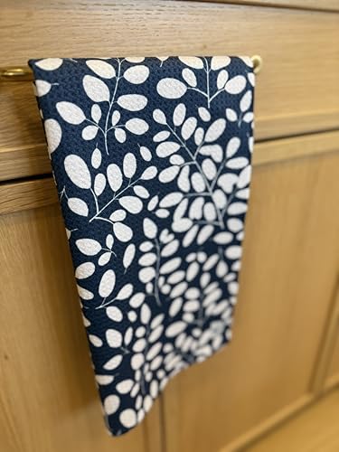 Kitchen Towels, Dish Towels for Kitchen, 3 Pc Kitchen Towel Set | Microfiber Waffle Towels, 16 x 26 inches, with Hanging Loops, Reusable Tea Towels, Cute Kitchen Towels - 3 Pack - color: Navy/Tan