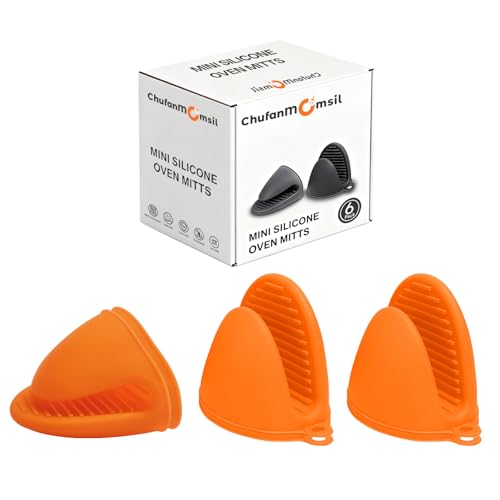 Oven Mitts Silicone Pot Holders Set Heat Resistant for Kitchen - ChufanMomsil 6 PCS Mini Silicone Oven Gloves Kitchen Mittens, Short Pot Pinch Grips for BBQ & Baking, Orange - color: Orange