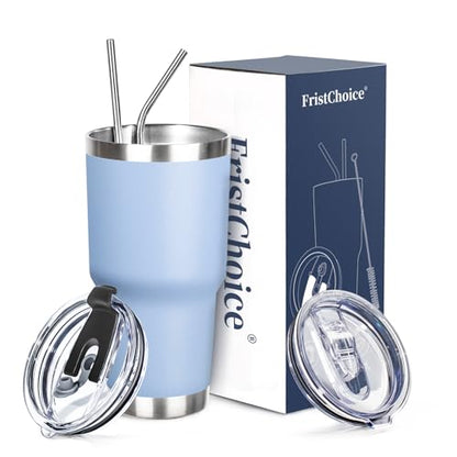 30 oz Tumbler with Lids and Straws Double Wall Vacuum Insulated Tumbler Cup,Stainless Steel Leak-proof Thermal Tumbler Travel Coffee Mug for Cold and Hot Drinks,Baby Blue - color: Sky Blue, size: 30 Ounces
