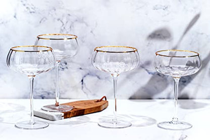 Lysenn Coupe Glasses Set of 4, Vintage Gold Rim Espresso Martini Glass, 9oz | Sturdy Stem, Hand Blown, for Champagne, Martini and Craft Cocktails, Wedding Reception, Dinner Party, Bar Cart, Ideal Gift