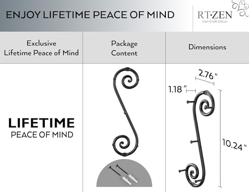 Farmhouse Small Key Holder for Wall, Wrought Iron Wall Mount Rack | Handcrafted Swirl Decorative, 5 Key Hooks for Home Entryway, Purse, Coat and Leash Holder or Organizer (Vertical Black) - style: Vertical
