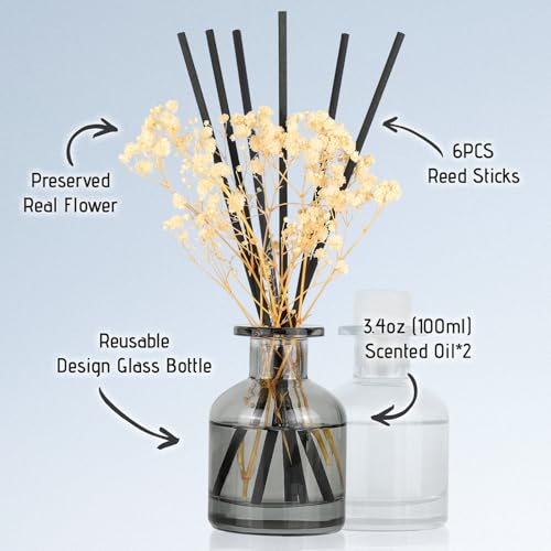 Brakula 2 Pack Reed Diffuser, Fresh Linen + Lavender Eucalyptus, 3.38 fl oz | 3.38 fl oz Each Pack, Home Fragrance With 12 Sticks, Shelf Decor, reed diffusers for home - size: 7.0oz(200ml)