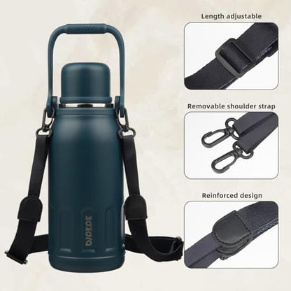 BJPKPK Stainless Steel Insulated Bottle with Handle & Strap, 40oz | Leak-proof vacuum insulation keeps drinks cold/hot for hours. BPA-free, dishwasher safe. Includes handle & strap. Navy Blue. - color: Navy Blue, size: 40 Ounces