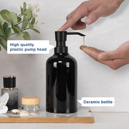 Ceramic Soap Dispenser Bathroom, 16.9oz Hand Soap Dispenser for Kitchen, Hotel - color: Black-black, size: 1pcs