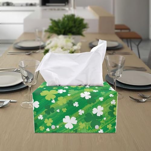 Clover Pu Leather Tissue Box Cover Modern Rectangular Tissue Box Tissue Box Cover Holder for Bathroom Living Room Bedroom Vanity Countertop Night Stands Office Desk - color: Clover