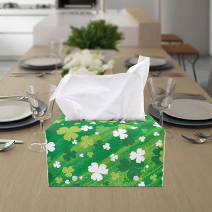 Clover Pu Leather Tissue Box Cover Modern Rectangular Tissue Box Tissue Box Cover Holder for Bathroom Living Room Bedroom Vanity Countertop Night Stands Office Desk - color: Clover