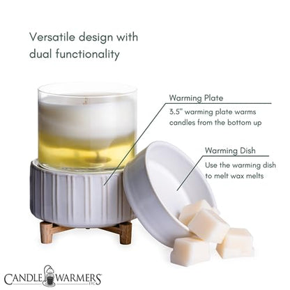 Candle Warmers ETC 2-in-1 Candle and Fragrance Warmer for Warming Scented Candles or Wax Melts and Tarts with to Freshen Room, Ceramic and Wood - style: Ceramic and Wood