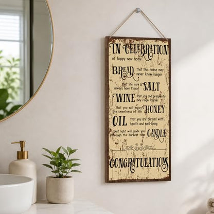 Housewarming Gifts-New Home Congratulations Plaque, Decorative Wood Hanging Sign, Farmhouse Kitchen Decor for New House, Closing Gifts for Home Buyers