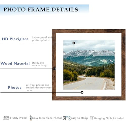 9x9 Picture Frame with 7x7 Mat Deep Brown, Display 7x7 with Mat or 9x9 Without Mat, Wood 9 by 9 Photo Frame, 9 x 9 Frame for Wall Hanging and Tabletop Display, Deep Brown, 3 Pack - size: 9x9 inch