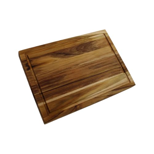 EcoDecors FSC Certified Teak Cutting Board 14x10, Reversible Juice Groove | Dual-sided edge grain board offers one side for food prep and the other for serving snacks and appetizers. - color: Natural Edge Grain Teak, size: 14"L x 10"W
