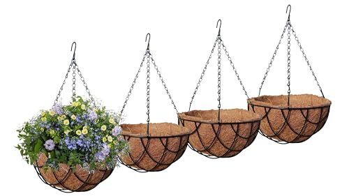 MTB Supply 4 Pack 10 Inch Garden Hanging Baskets Vintage Geo with Coco-Liner for Home Balcony Patio Decoration Outdoor Hanging Planter - size: 10" Geo 4pack