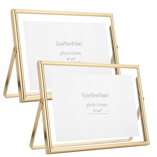 Gold 7x5 Floating Frame(Horizontal) 2pack for Photo Sizes(3.5x5'',4x6''),Classy Gold Frames Tabletop/Shelf display, for Wedding,Christmas,Birthady,Home or Office Decor. - color: Gold, size: 7x5'' (2PK,Round Horizontal)