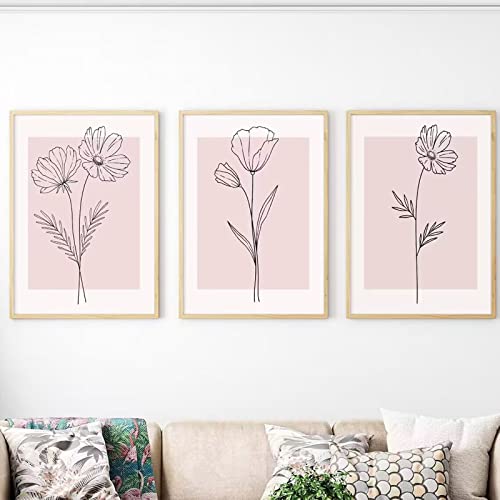 Pink Wall Art Pictures Decor Blush Pink Flower Canvas Painting Floral Botanical Wall Art Girl Room Poster Aesthetic Coquette Artwork for Bedroom Office Bathroom 12x16 Inch UNFRAMED set of 3 - color: Pink Flower Prints, size: 16"L x 12"W, style: Unframed
