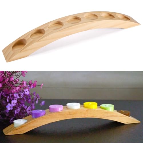 Wooden Bridge Tea Light Holder, 7-Hole Narrow Candle Holder, Nature Color | Long rustic decor for narrow windows, small place; Fits standard tea lights; Smooth natural wood finish - color: Natural Wood Color