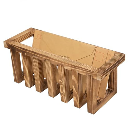 11 Inch Premium Solid Acacia Wood Wall Mounted Mail Letter Holder Basket, Rustic Farmhouse Wooden Hanging Card Storage Rack, Home or Office Organizer