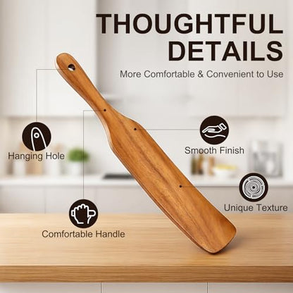 3 Pack Skinny Wooden Spurtle Set for Sourdough Starter Kit Accessories | Teak Wood Jar Spatula Sourdough Bread Baking Supplies Gift Spurtles Kitchen Tools Stirring Stick Spoon Dough Whisk Scraper - size: 3 Pieces