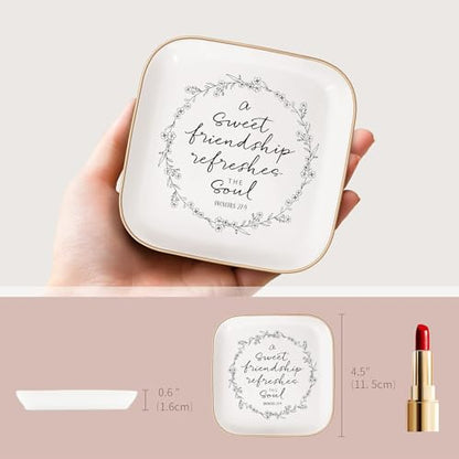 Friendship Gifts for Women, Sisters in Christ Friendship GIF, Jewelry Dish | Friend Gifts For Women, Sweet Friendship – Proverbs 27:9，Bible Verse Jewelry Dish, Christian Gifts – Jewelry Tray Dish - color: White-friendship
