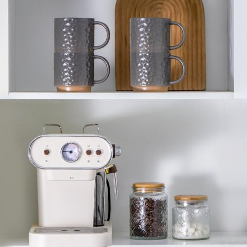 Nihow 16OZ Stackable Coffee Mug Set, Large Ceramic Coffee Mug Set of 4,Coffee Cup Set for Cappuccino/Latte/Cocoa,Dishwasher & Microwave Safe,Matte Gray - color: Matte Gray, size: 16 oz Without Stand
