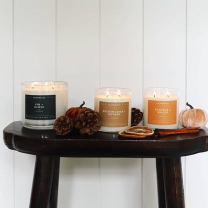 Calyan Wax Co. Fir & Clove 3 Wick Scented Candle - 43 Hour Burn | Made in the USA Luxury Clean Soy Wax Candles - Long Lasting Large Glass Jar Candle for Home - 3 Wicks - 14.9oz - color: Fir + Clove