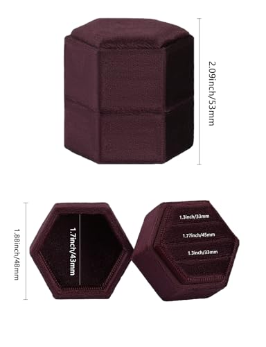 MFXIP Velvet 3 Slots Jewelry Ring Box Engagement Wedding Box Keepsake Box Bridal Photo Ring Triple Slots Hexagon - color: Red