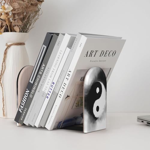 Yin and Yang for Wooden Bookends Set of 2, Heavy Duty Non-Slip Book Ends with Metal Base, Bookends for Shelves Desk Office Classroom Home