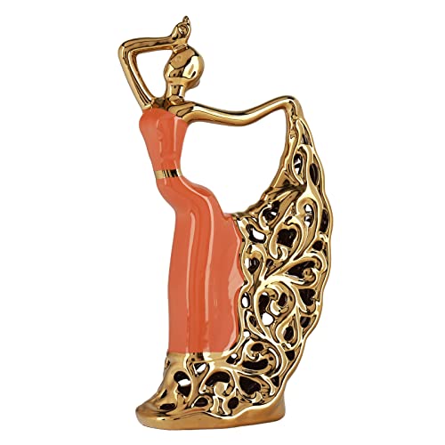 DOVDOV Abstract Ceramic Dancer Decorations, Orange and Gold Home Living Room Decorations for Coffee Table Entryway Bedroom Dresser Display Stand Decoration - color: Orange-gold