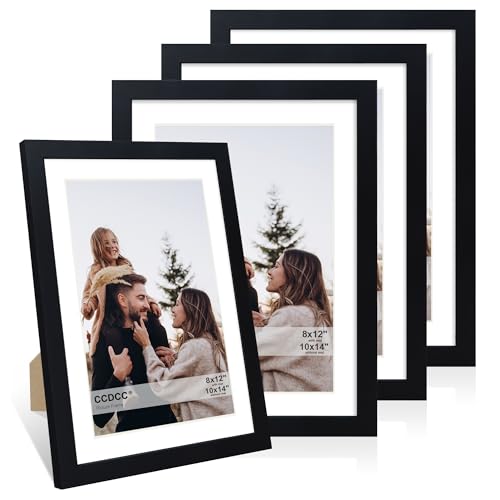 10x14 Picture Frame Set of 4, 10 x 14 Wood Photo Frames with Mat for 8x12 or 30x40cm Diamond Painting Art, Wooden Frame with Real Glass Cover for Wall and Tabletop Display,Black - color: Black, size: 10x14-4Pack